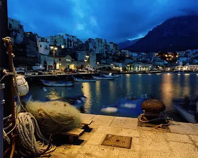 a view of a harbor with boats in the water at Blue Suite in Castellammare del Golfo