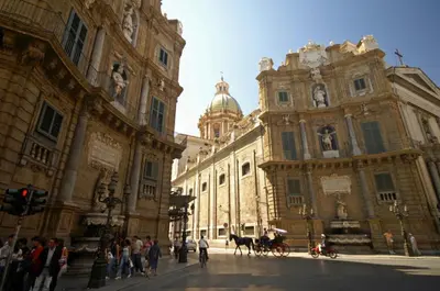 a large building with people and a horse in front of it at Loggiato 261 Palazzo San Matteo in Palermo