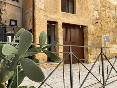 a cactus in front of a building at Nelle Antiche Mura in Castellammare del Golfo