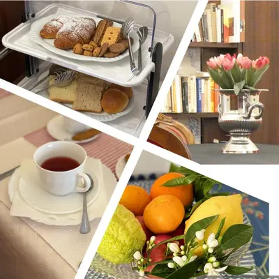 a collage of pictures with a plate of food and a cup of coffee at 301B&B in Palermo