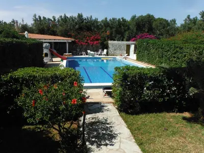 a swimming pool in a yard with bushes at Villa lo Iacono in Terrasini
