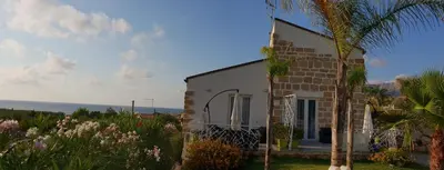a house with a palm tree next to the ocean at Maresol in Trappeto