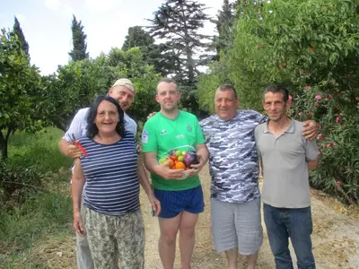 a group of men and a woman posing for a picture at Villetta San Giovanni in Calatafimi