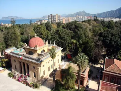 a building with a red dome on top of it at Panoramica Blu in Palermo