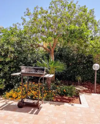 a barbecue grill in a garden with a tree at Appartamento con Giardino - WIFI in San Vito lo Capo