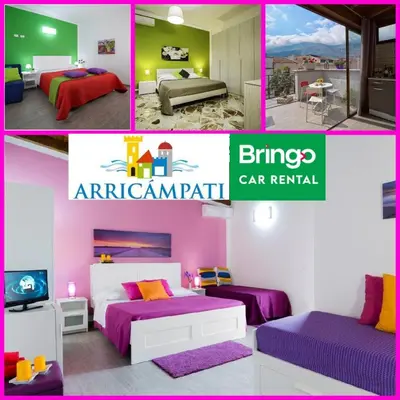 a collage of four pictures of a bedroom at Arricàmpati Airport Rooms & Bringo Car Rental in Carini
