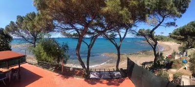 a view of a beach with trees and the ocean at Le Terrazze sul Mare - Capo Aranciotto Beach in Cefalù