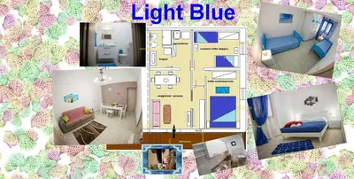 a collage of photos of a living room at Light Blue in Balestrate