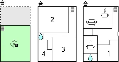 two diagrams showing the steps of converting a room into a house at Villa Kericia in Porticello