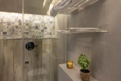 a bathroom with a shower and a potted plant at B&B In Centro Palermo in Palermo