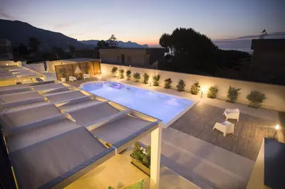an overhead view of a swimming pool on top of a building at Villa Del Mare in Alcamo Marina
