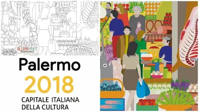 a group of people shopping in a supermarket illustration at Bruno and Breakfast in Palermo