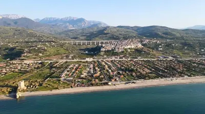 an aerial view of a city on the beach at L'angolo di Rosa in Campofelice di Roccella