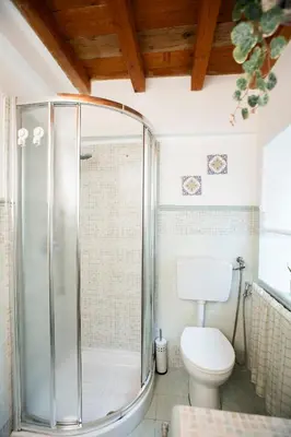 a bathroom with a shower and a toilet at Montesanto 13 in Palermo