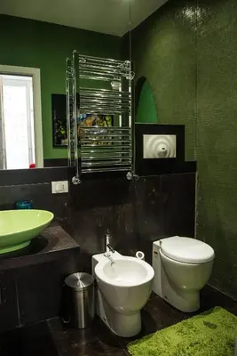a green bathroom with a toilet and a sink at Atmosfere Puniche b&b in Palermo