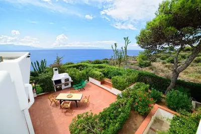 an aerial view of a patio with the ocean in the background at Villa Linda, Exceptional Sea-view in Terrasini