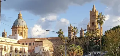 a view of a building with two towers at Mediterraneo in Palermo