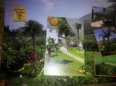 a collage of pictures of a garden with palm trees at ilgiardinodellanonna in Castelluzzo