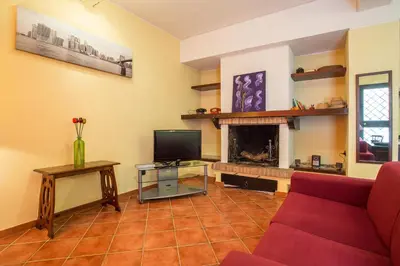 a living room with a couch and a fireplace at Casa Ibiscus x2 in Palermo