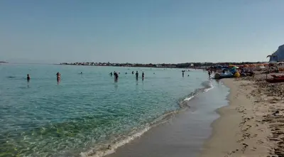 a group of people in the water at a beach at 