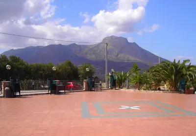 a view of a mountain with a star painted on the ground at Agriturismo La Targa in Buonfornello