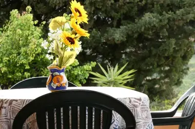 a vase filled with sunflowers sitting on top of a table at Villa Indipendente Jacuzzi Giardino Clima WiFi in Castellammare del Golfo