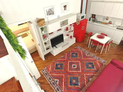 an aerial view of a kitchen and a living room at Casa Ina Palermo in Palermo