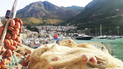 a bunch of nets on a boat in a harbor at Casa Calendule in Alcamo Marina