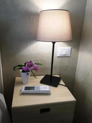 a table with a lamp and a flower pot on it at Kurò in Palermo