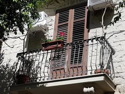 a balcony with a window with flowers on it at B&B SAMMARTINO in Palermo