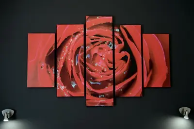 a red abstract painting hanging on a wall at Le Tre Rose in Terrasini
