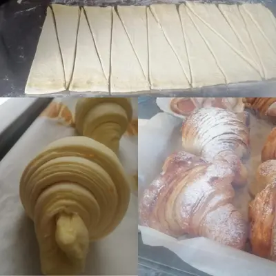 two pictures of different types of bread and pastries at Casa Escape in Terrasini