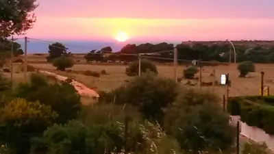 a sunset in a field with the sun in the sky at Villa Cloe in San Vito lo Capo