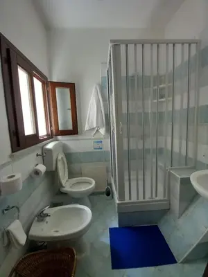 a bathroom with a shower and a toilet and a sink at A casa SCALILLA in Palermo