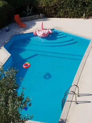 a swimming pool with two pink flamingos in it at Villa Flore in Casteldaccia