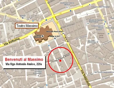 a map with a red circle in the middle at Benvenuti al Massimo in Palermo