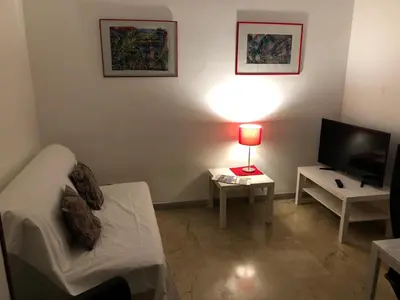 a living room with a couch and a television at Suite Vera in Palermo