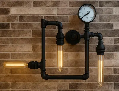 a clock and two lights hanging on a brick wall at Mondello's Pearl in Mondello