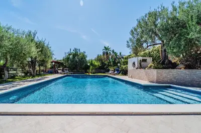 a swimming pool in a yard with trees at Villa Ficodindia in Altavilla Milicia