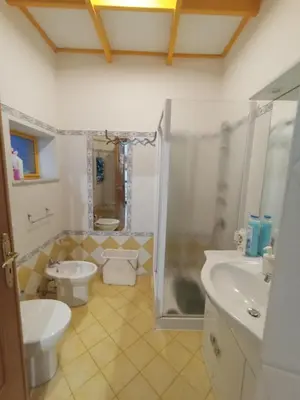 a bathroom with a shower and a sink and a toilet at Casa 