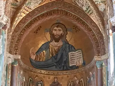 a painting of builder in a church at flAle's holiday house in Cefalù