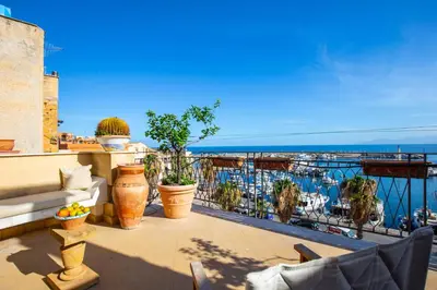 a balcony with a view of the ocean at Solemar Sicilia - Casa Porto Bagnera in Santa Flavia