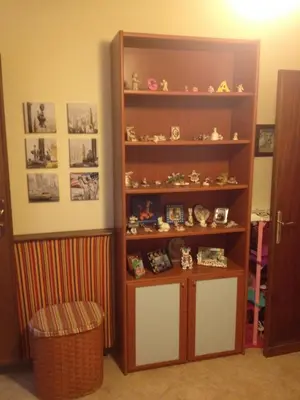 a room with a book shelf filled with toys at Villa Ibiscus in Mandra Capreria