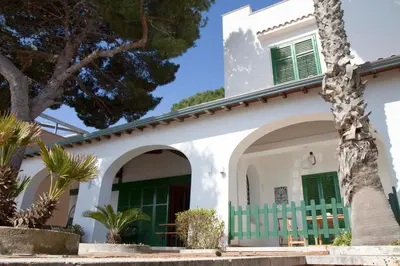 a white house with green shutters and a tree at Villa Mallandrino in Mondello