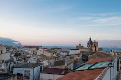an aerial view of a city with buildings at CIELO D' ALCAMO Palazzo Adamo in Alcamo