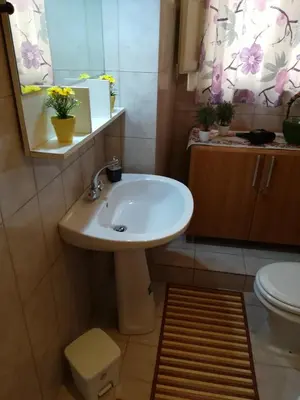 a bathroom with a sink and a toilet and a mirror at casa in palazzo Graffeo Eva in Palermo
