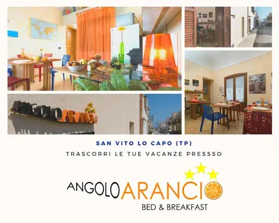 a collage of two pictures of a kitchen and a living room at Angolo Arancio Bed & Breakfast in San Vito lo Capo