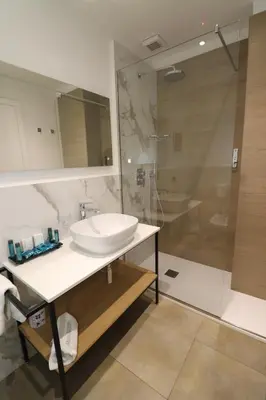 a bathroom with a sink and a shower at Delle Vittorie Luxury Rooms&Suites in Palermo