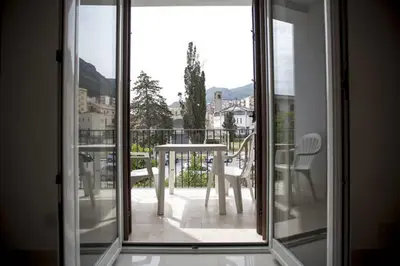 a view of a balcony with a table and chairs at Duchessa in Castellammare del Golfo