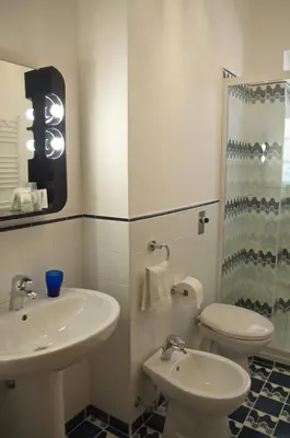 a bathroom with a sink and a toilet and a shower at Olivarooms in Palermo